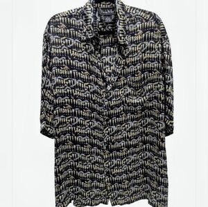 Men's Nicole Miller 100% Silk Champagne XL Graphic Print Dress Shirt